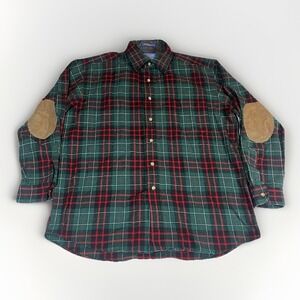 Pendleton Wool L/S Button Up Elbow Patch Shirt Mens L Tartan Plaid Made In USA
